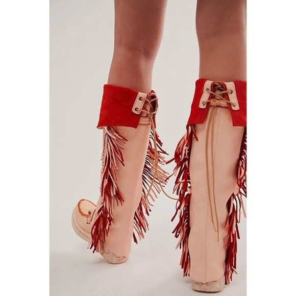 El Vaquero Drifter Hand Dyed Orange Tall Moccasin Free People Boots Size 37 - Picture 10 of 10